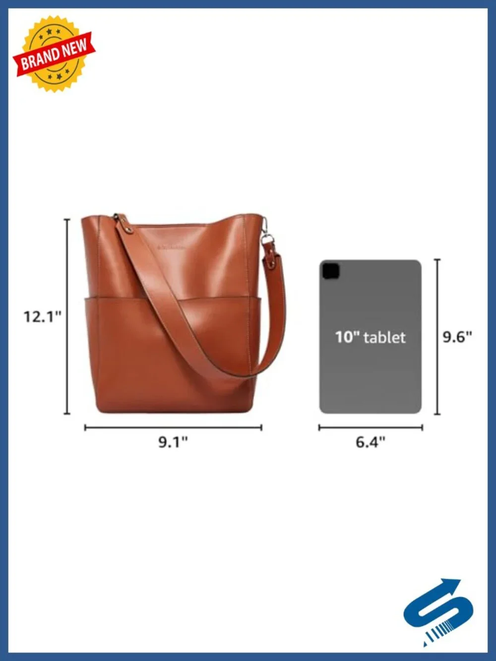 Genuine Leather Cowhide Tote Bucket Bag with Shoulder Strap - Convertible